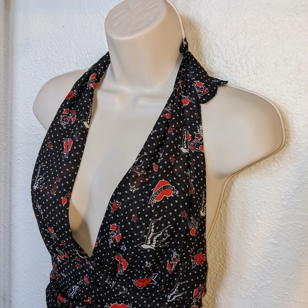 Hell Bunny Black and Red Halter Midi Dress - Picture 6 of 7